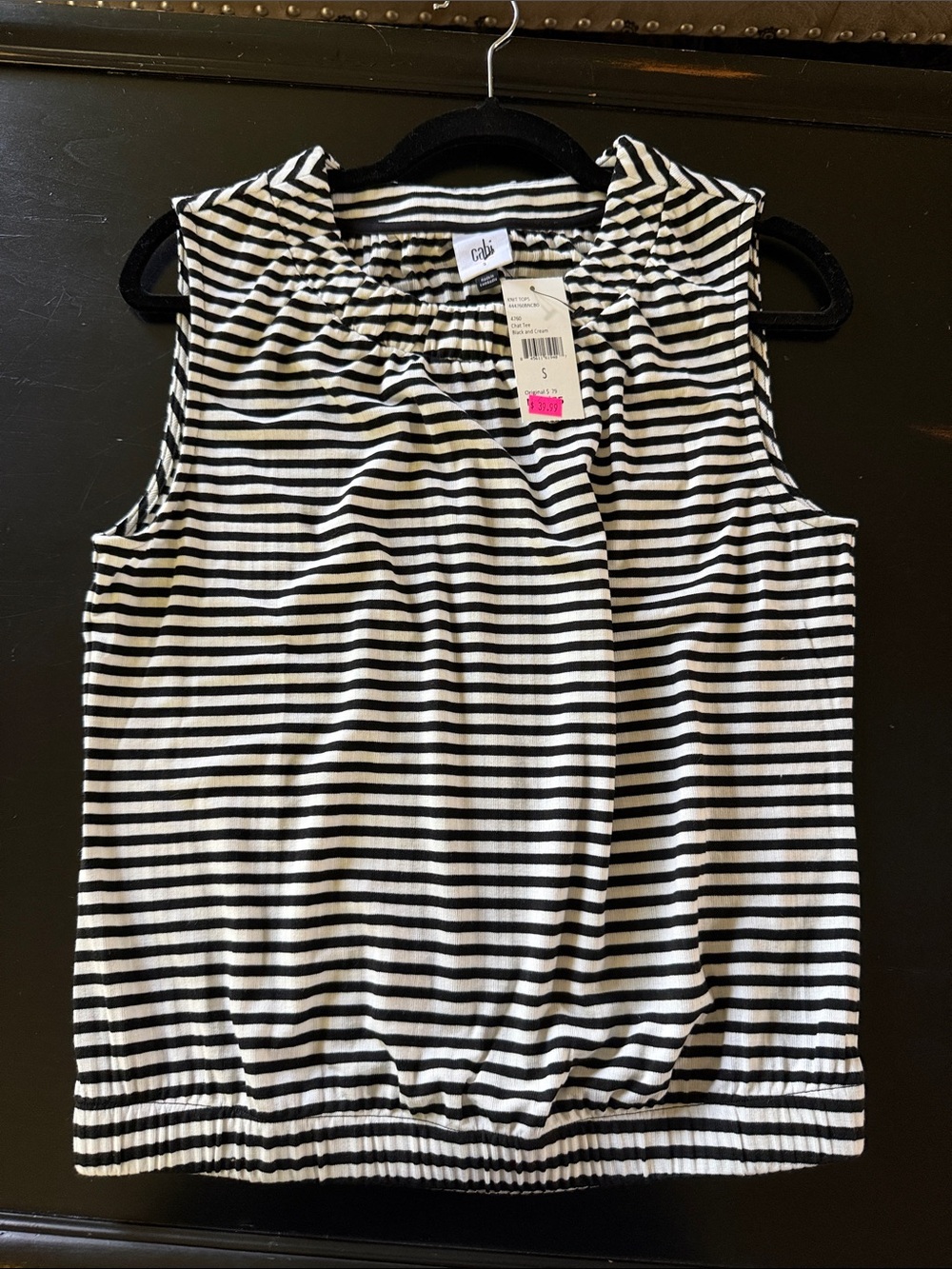 Cabi black and White Striped Sleeveless Top